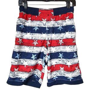 Columbia Boys Swim Trunks American Flag Mesh Liner Elastic Waist Large 12-14